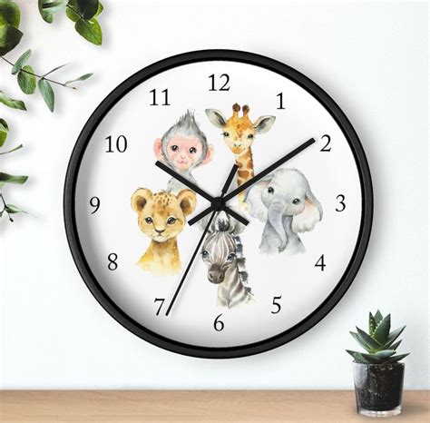 Safari Animals Wall Clock Jungle Nursery Wall Clock Girl Boy Etsy España