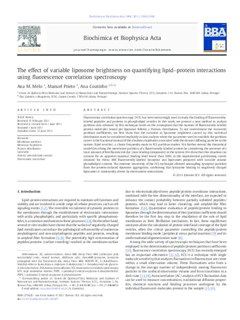 Pdf The Effect Of Variable Liposome Brightness On Quantifying Lipidprotein Interactions Using