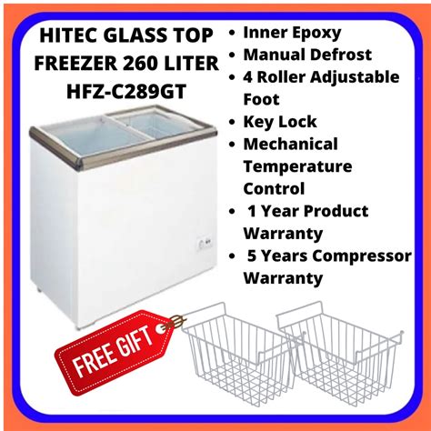 HITEC Glass Top Freezer 260L HFZ C289GT Sliding Glass Door Ice Cream