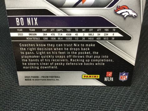 Bo Nix Panini Prizm True Silver Prizm Rookie Rc Denver Broncos