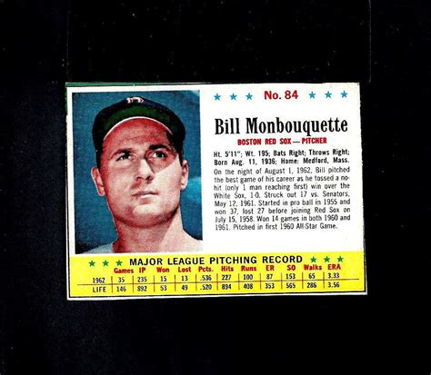 Post Set Break Bill Monbouquette Red Sox No Creases Ex