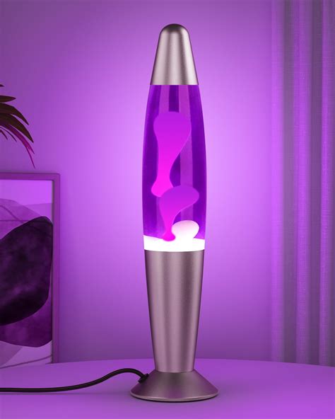 Lava The Original 16 3 Inch Silver Base Lamp With Yellow Wax In Purple Liquid Yellow Purple