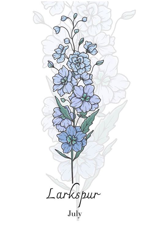 Larkspur Line Art Larkspur Flower Vector Illustration July Birth Month Flower Larkspur