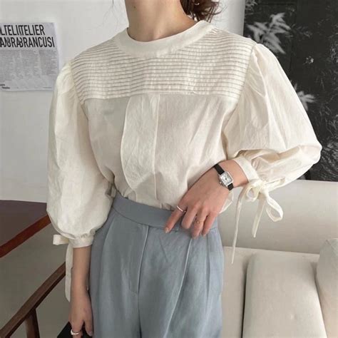 Korean Chic Summer Niche Temperament Round Neck Pleat Design Loose Bow