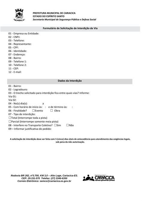 Pdf Formul Rio De Solicita O De Interdi O De Viario De