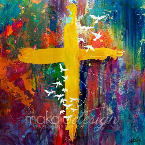 Colorful Abstract Cross Mixed Media Painting where Hope Began Print ...