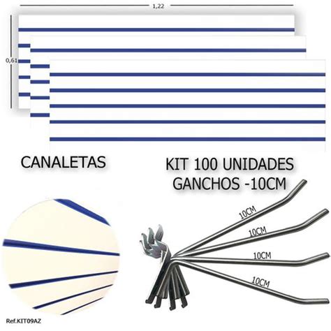 3 Paineis Canaletados 1 22 X 0 61 100 Ganchos 10CM Canaleta Azul