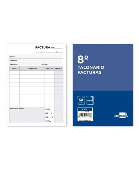 Talonario Liderpapel Facturas 8º Original Y 2 Copias T300 Con Iva