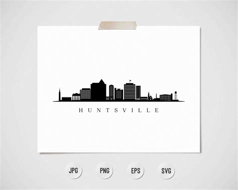 Huntsville Skyline Print. Huntsville AL Black Silhouette. Digital Print