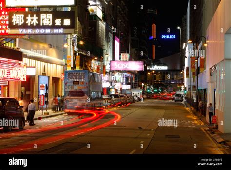 Street Scene On Canton Road At Night Tsim Sha Tsui Kowloon Hong Kong