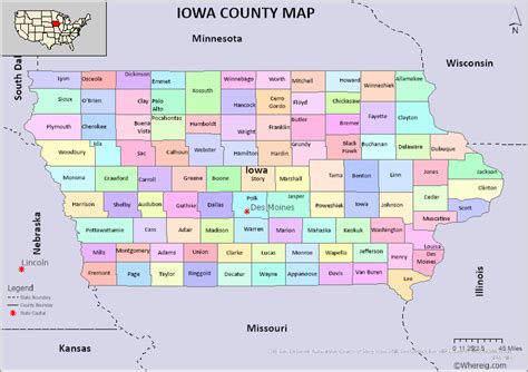 Iowa County Map FREE! Check the list of 99 Counties in Iowa and their ...