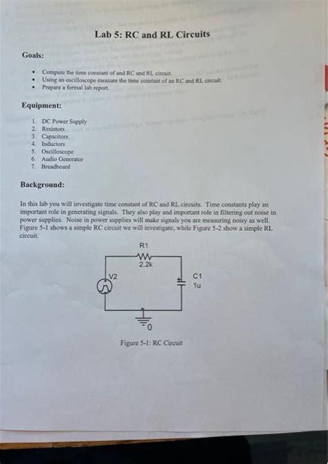 Solved Lab 5 RC And RL Circuits Goals Compute The Time Chegg