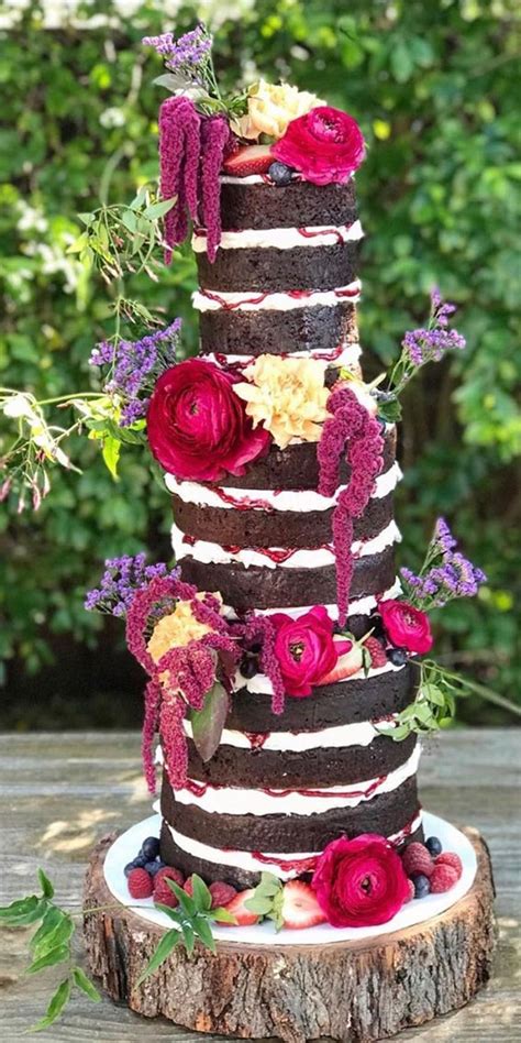 Top 50 Wedding Cake Trends 2023 Fruity Naked Cake With Vivid Flowers