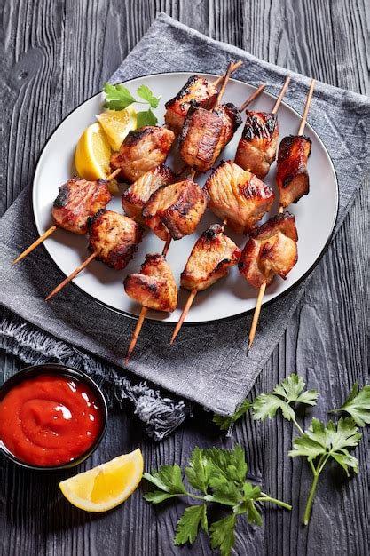 Premium Photo Juicy Grilled Pork Kebabs On A Plate