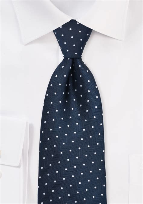 Navy Silk Tie With Silver Polka Dots Bows N