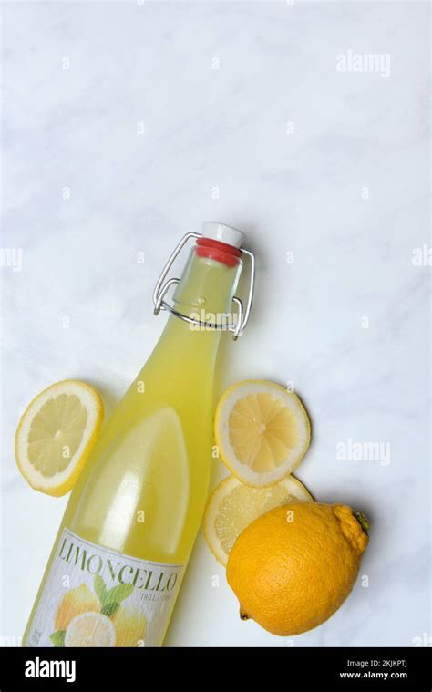 Limoncello Lemon Liqueur In Bottle And Lemons Stock Photo Alamy