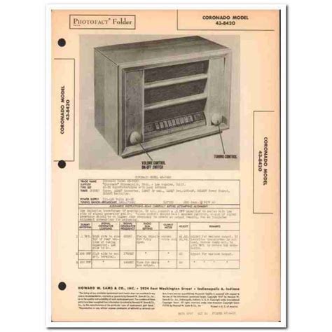 Coronado Model Tube Am Radio Receiver Sams Photofact Manual