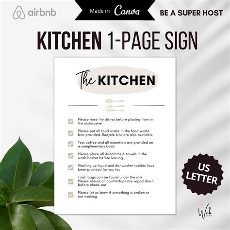 Airbnb Kitchen Sign Kitchen Sign Kitchen Rules Airbnb Signs Template