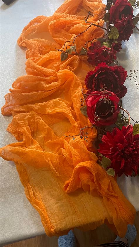 Sunshine Orange Gauze Table Runner Hand Dyed Cheesecloth Etsy