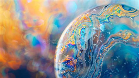 Vibrant Macro Soap Bubble With Oil Slick Patterns And Colorful Bokeh