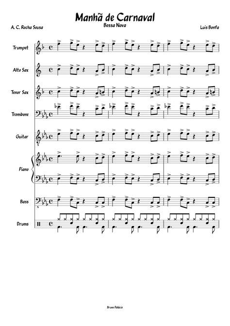 Manhã De Carnaval Sheet Music For Piano Trombone Guitar Bass Guitar