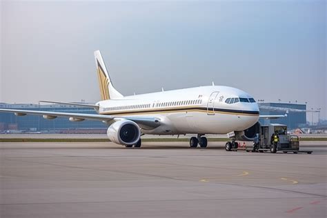 White Airplane Parked On Tarmac Background Airport Two People