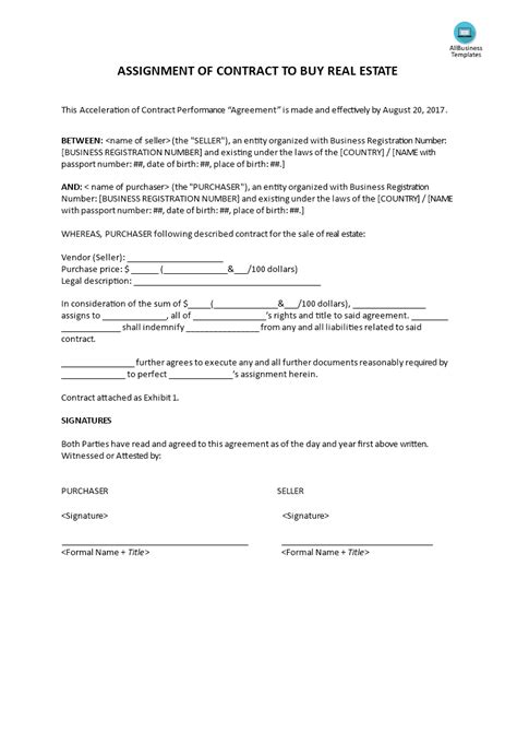 Assignment Of Contract To Buy Real Estate Templates At