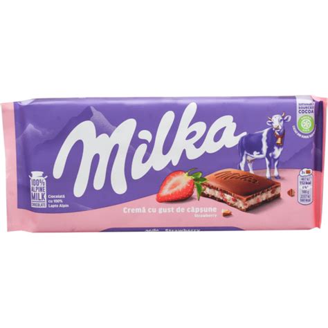 Milka Ciocolata Cu Lapte Alpin Cu Crema Cu Aroma De Capsune 100g