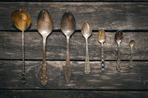 Set of Old Spoons. Collection of Vintage Cutlery. Stock Photo - Image of eating, metal: 117119772