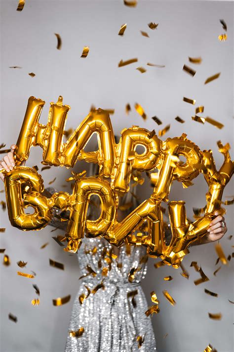 Woman Holding Happy Birthday Balloons Free Stock Photo Picjumbo