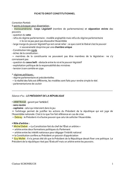 Correction Td Constit Eme Semestre Fiche Td Droit Constitutionnel