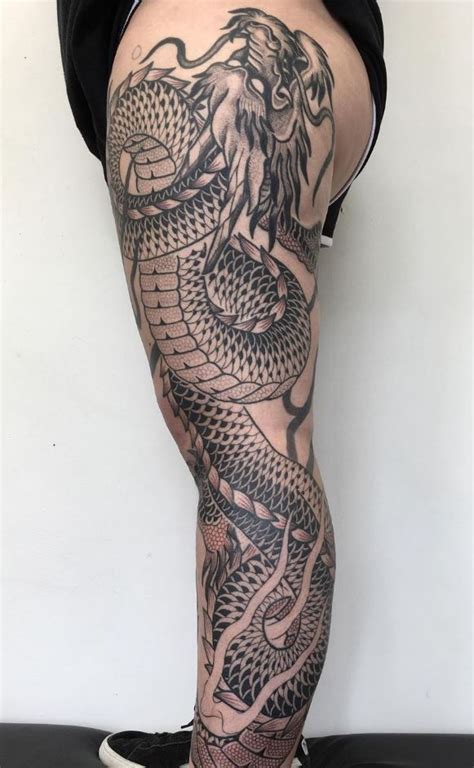 Tatuagem De Manga De Perna De Drag O In Leg Sleeve Tattoo Leg