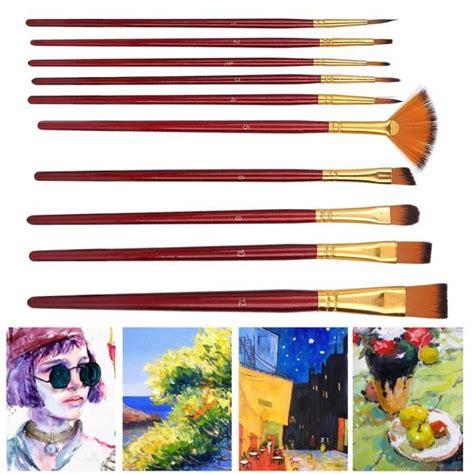 10pcs Pinceau à peinture Kit de Pinceaux en Bois Pinceau à Dessin à