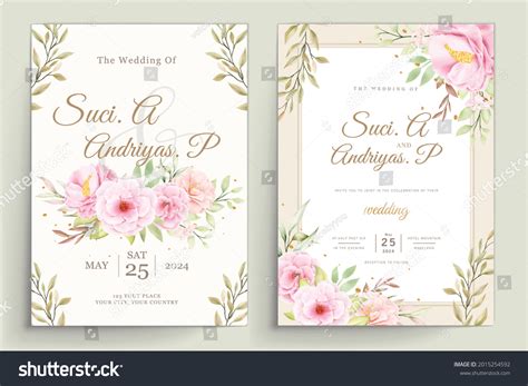 Watercolor Pink Roses Wedding Invitation Card Stock Vector Royalty