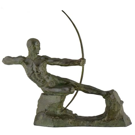 French Art Deco Bronze Sculpture Of Male Nude Archer By Victor Demanet