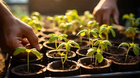 Manos Humanas Plantando Brotes De Tomate En El Invernadero Concepto De