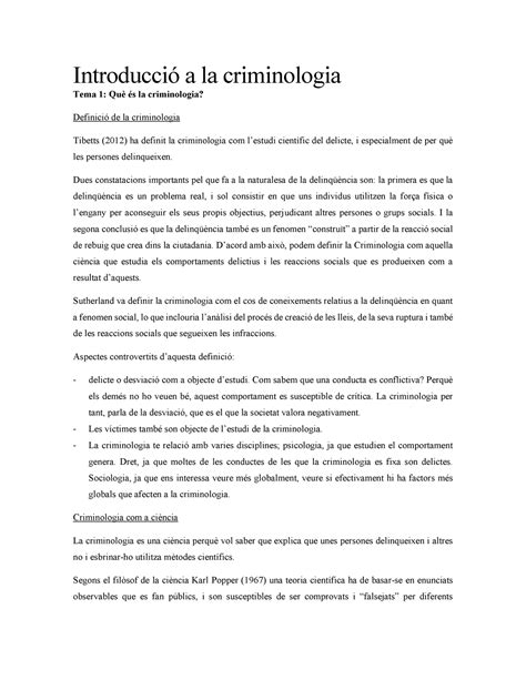 Tema 1 Que Es La Criminologia A La Criminologia Tema 1 La