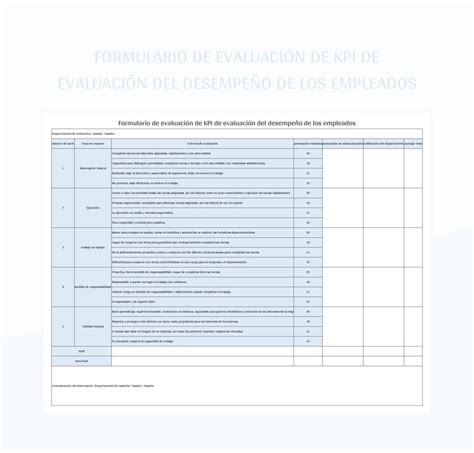 Plantilla De Formato Excel Formulario De Evaluaci N De Kpi De