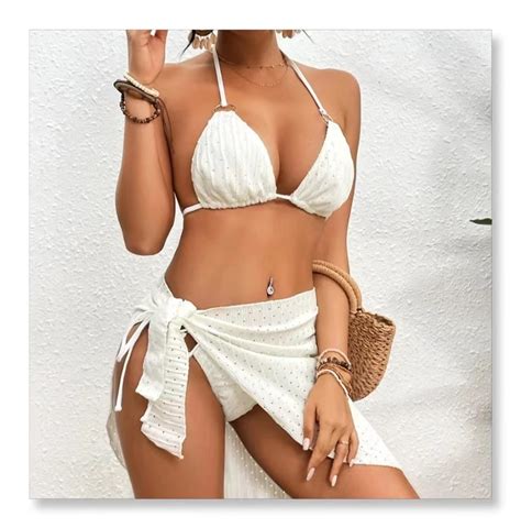 New Arrive Women Sexy Solid Color Bikini Three Piece Lace Up Swimsuit