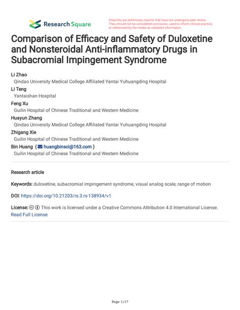 PDF Comparison Of Efficacy And Safety Of Duloxetine And Nonsteroidal