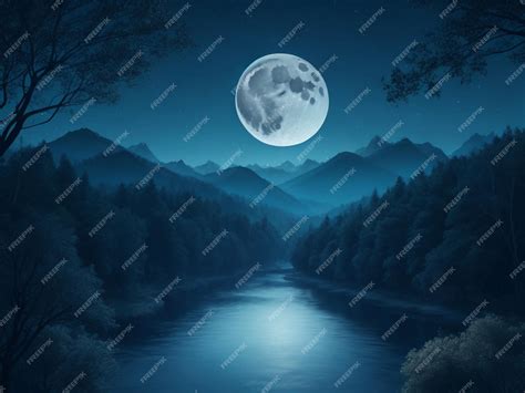 Premium Ai Image Vector Beautiful Night With Moon Mountain And Trees