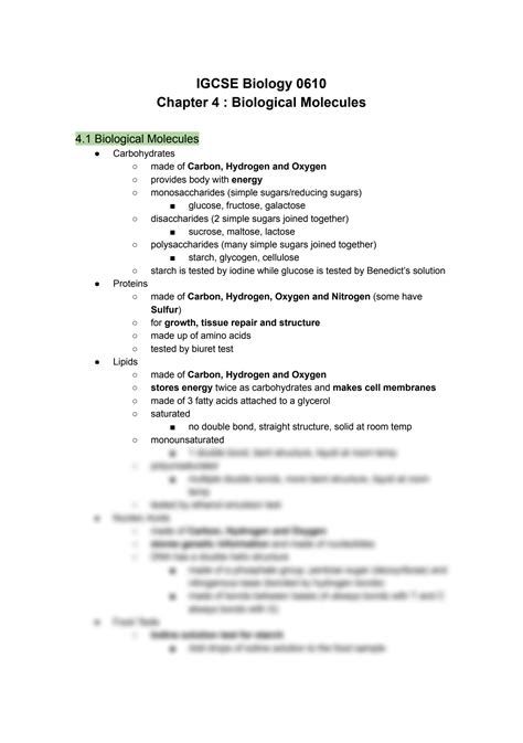 Solution Igcse Biology Chapter Biological Molecules Notes Studypool