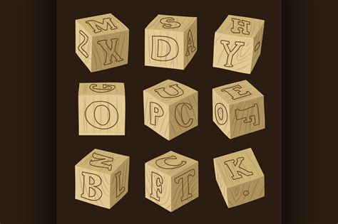 Wooden alphabet blocks By Netkoff | TheHungryJPEG