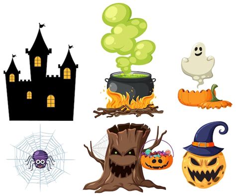 Premium Vector Set Of Halloween Cartoon Characters And Elements