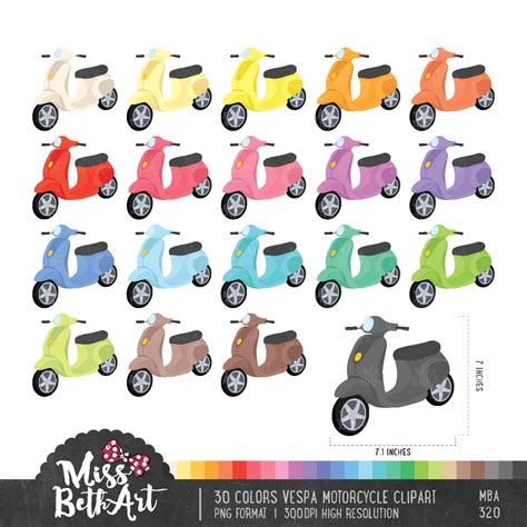 30 Colors Vespa Motorcycle Clipart Instant Download - Etsy