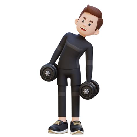 D Sportsman Character Performing Dumbbell Side Bend Png