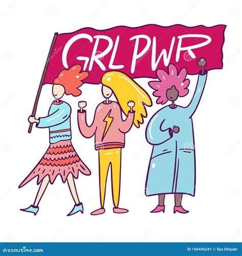 Girl Power Woman With Flag Or Feminism Stock Illustration