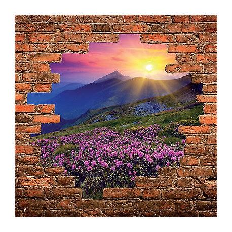 Sticker Mural Trompe L Oeil Mur De Pierre D Co Paysage Montagne R F