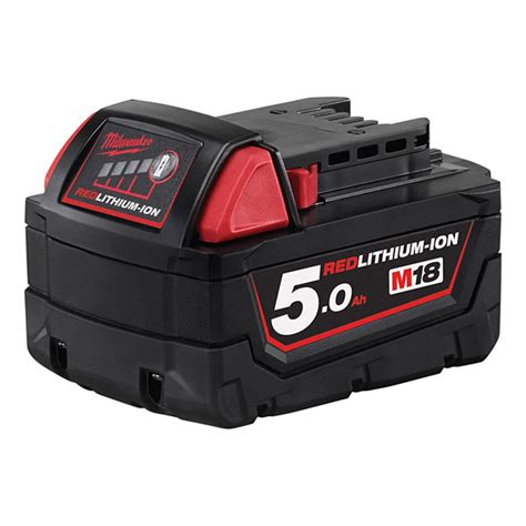 Milwaukee M18 Battery 5 0Ah Red Lithium Ion Battery Power Tools Direct