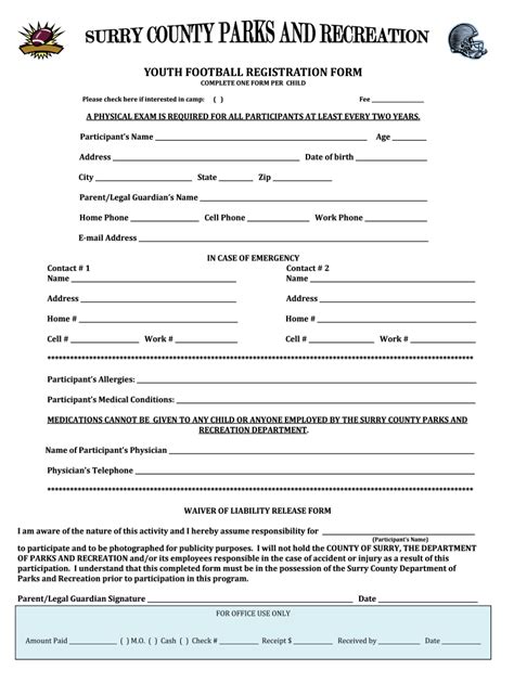 Football Registration Form Pdf Fill Online Printable Fillable